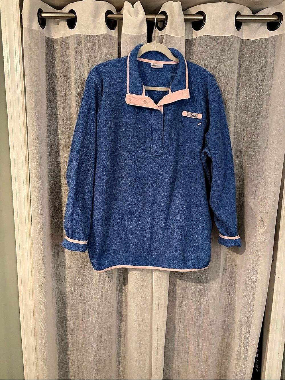 Columbia PFG Women’s 2X Fleece Pullover Blue Pink Snap Neck Fishing Outdoor